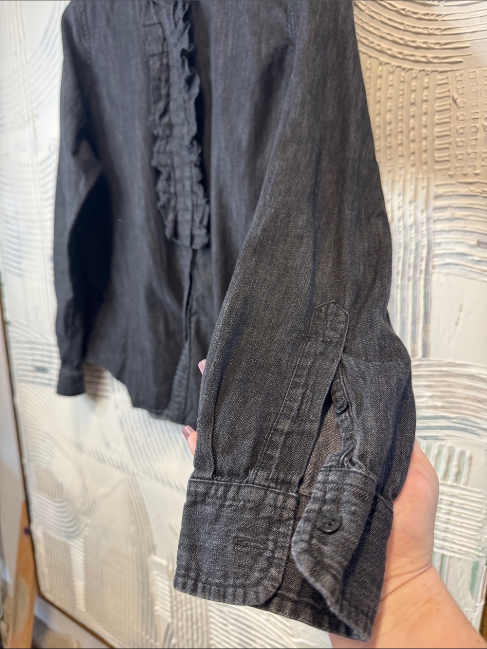 Ralph Lauren Charcoal Ruffled Denim Blouse N0595 - Picture 5 of 8